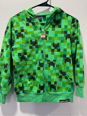 Kids Green Pixel Zip-Up Hoodie